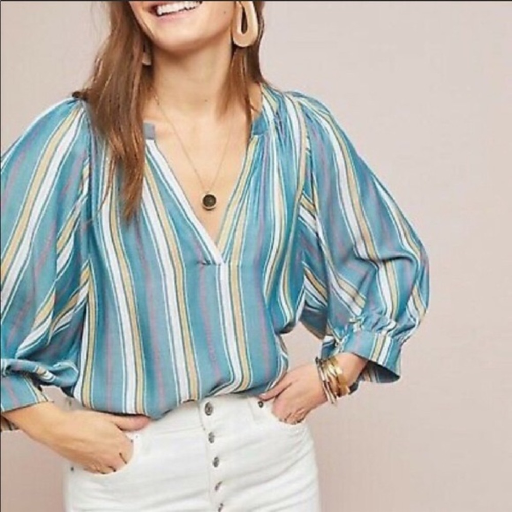 Anthropologie Striped V-Neck Blouse